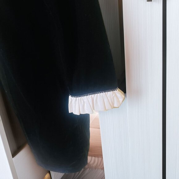 Zara Woman Black Velvet White Bib Ruffle with Jewel Buttons Cocktail Dress - Picture 6 of 10